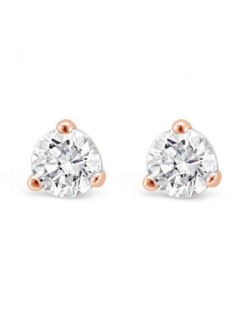 Solitaire Diamond Stud Earrings in a 3-Claw Setting, Set 18ct Rose Gold. Tdw 0.50ct
